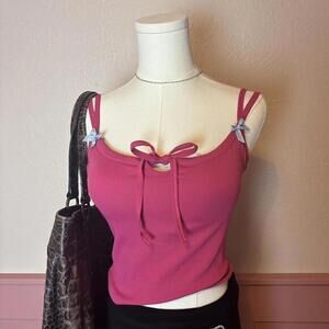 kawaii coquette y2k bow adorable double strap cami pink blue bows bratz barbie